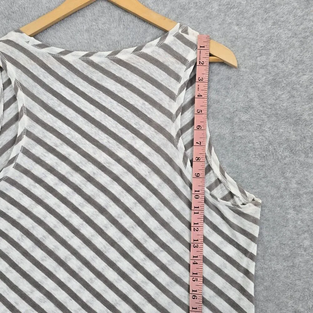 Garnet Hill XL Linen Gray White Asymetrical Stripe Sleeveless Tank Top Shirt